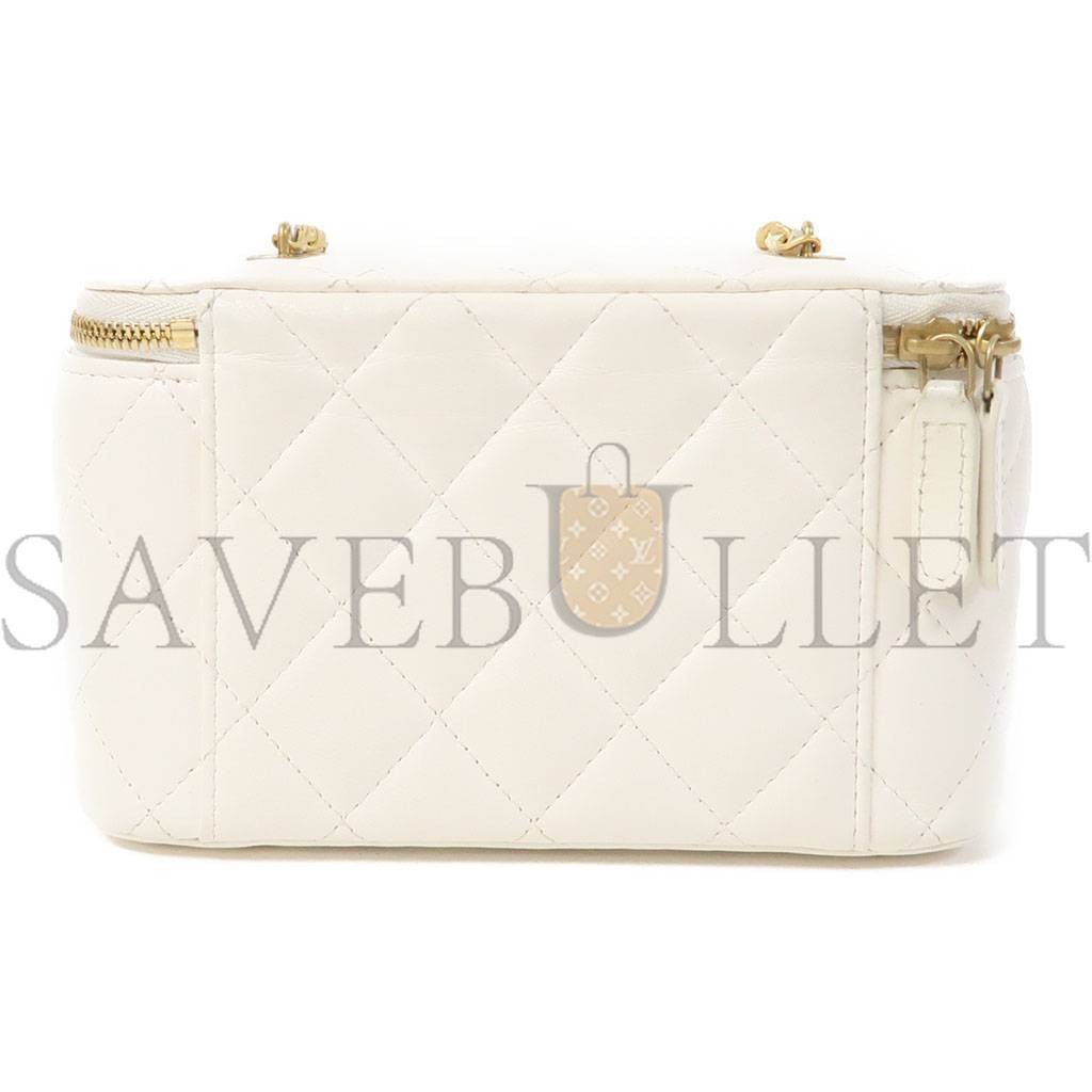 Ch*el quilted cc ghw dressing case chain shoulder bag lambskin leather white ap2303 (17*9*8cm)